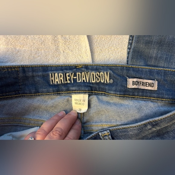Harley-Davidson Blue Boyfriend Jeans with Distressed Look - Picture 3 of 7